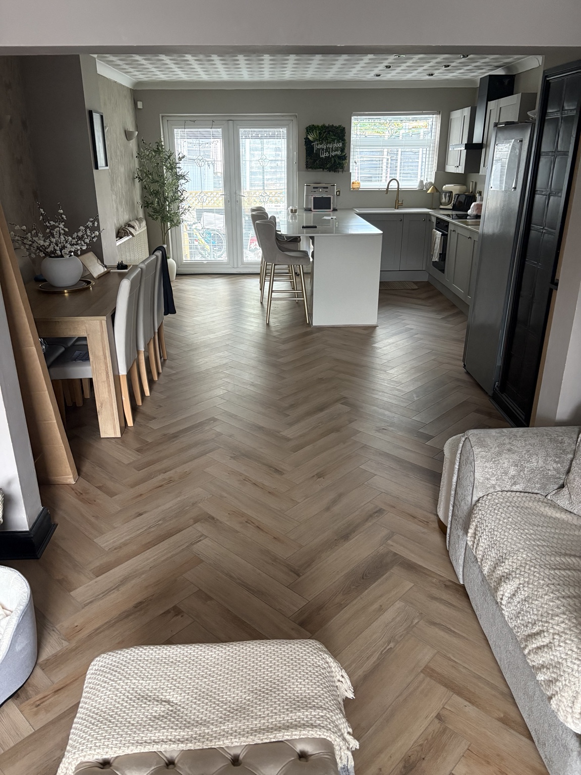 Herringbone flooring installation